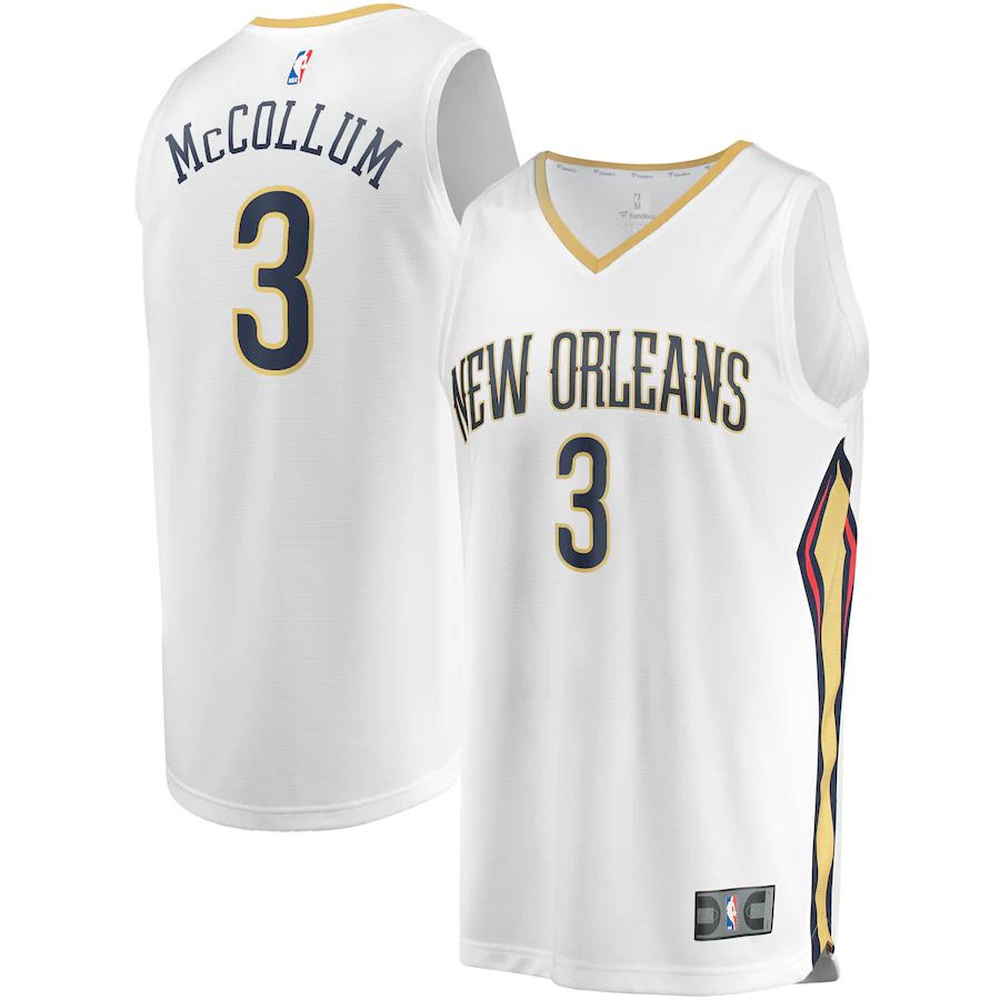 Men New Orleans Pelicans 3 C.J. McCollum Fanatics Branded White Association Edition 2022-23 Fast Break Replica NBA Jersey